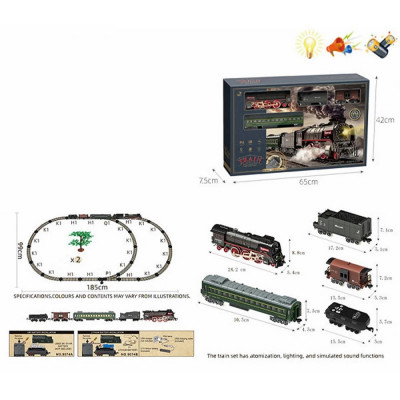 Железная дорога Р/У Classical Railroad Паровоз + 3 вагона 660+ см - пар, звук, свет, на аккумуляторе