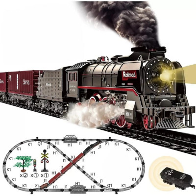 Железная дорога Р/У на аккумуляторе Classical Railroad 830 см - паровоз с паром, звук поезда, свет