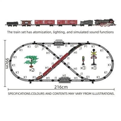 Железная дорога Р/У на аккумуляторе Classical Railroad 830 см - паровоз с паром, звук поезда, свет