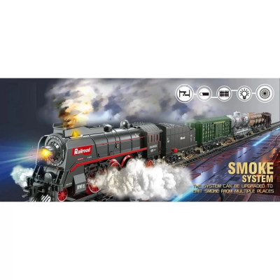 Железная дорога Classical Railroad 360+ см - паровоз с настоящим паром, звук поезда, свет, аккумулятор